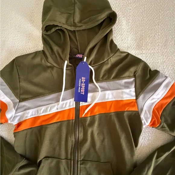 AQ Sports Women's Poly Stripe Zip Front Hoodie with Orange and Withe Stripes - Picture 6 of 11